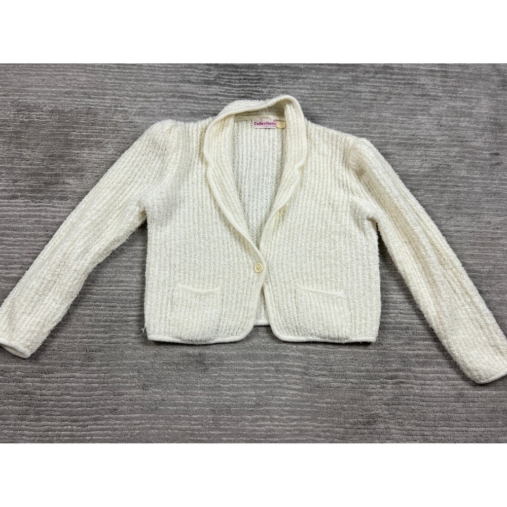 Collections Cardigan Women Medium Cream Vintage Shawl Collar Puffed Shoulder